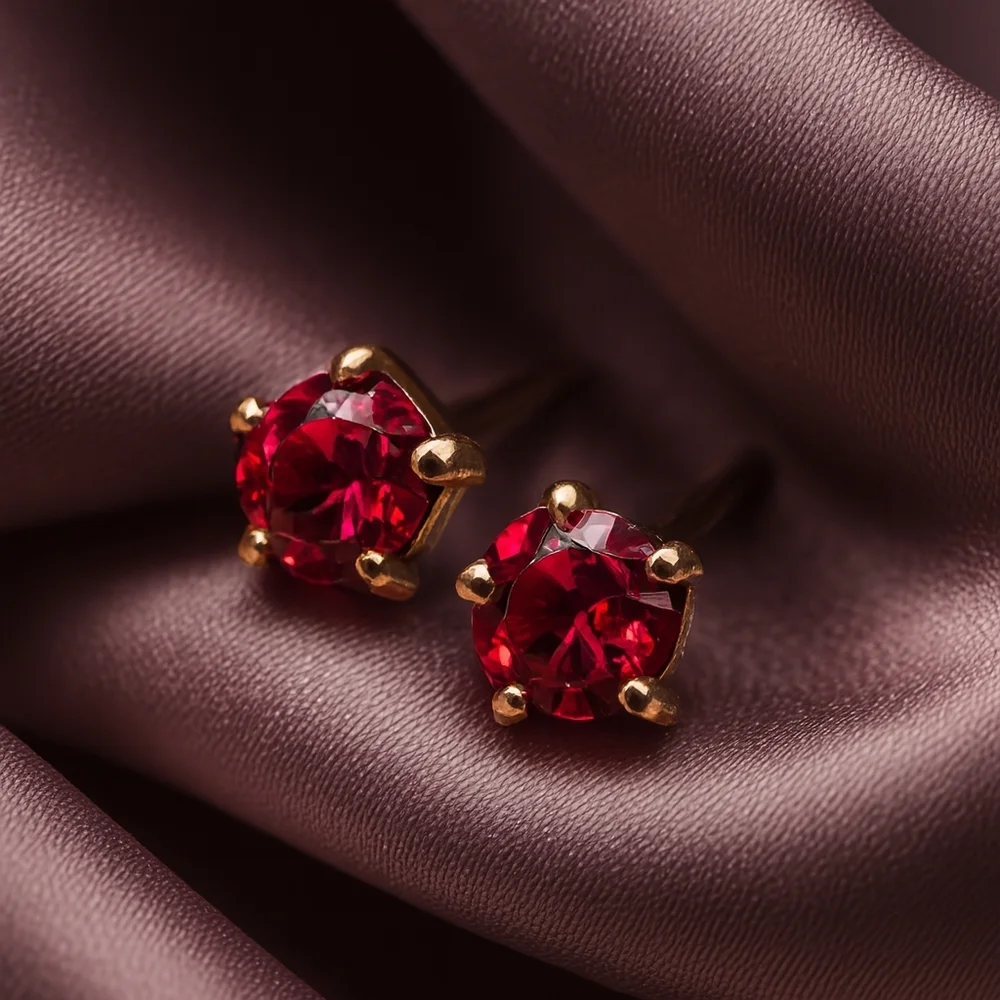 Swarovski Crystal Stud Earrings – Gold Overlay - Red Stone - Luxury Jewelry